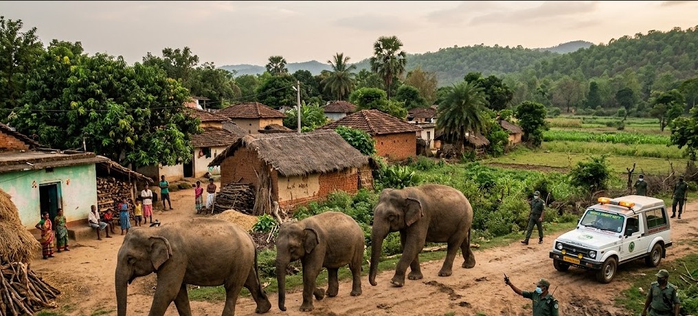 Three Elephants Roam Through Nuapada Villages, Forest Officials Step Up Vigil